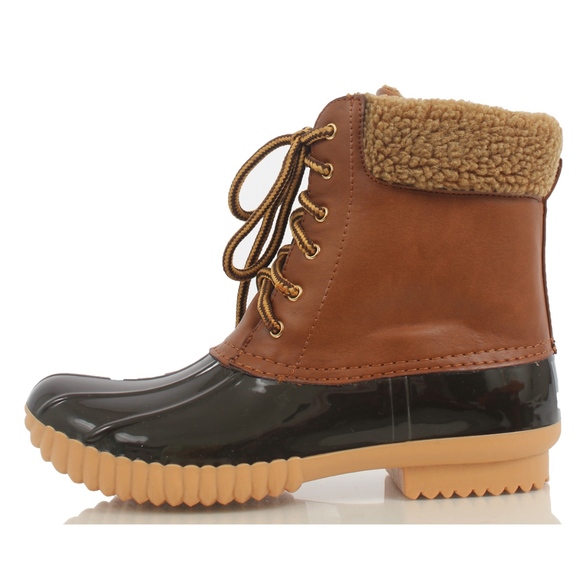 RESTOCK! Tan Faux Leather Faux Fur Cuff Duck Boot - Picture 2 of 7